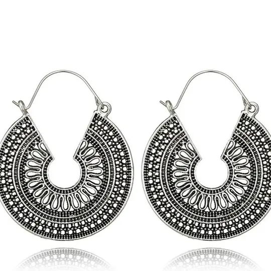 Vintage Mantra Brass Earrings Silver
