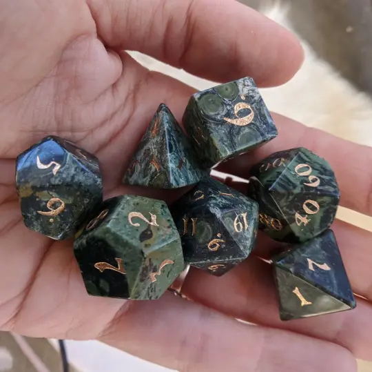 Jasper Gemstone Dice Set – 7-Piece Real Natural Stone DnD Dice