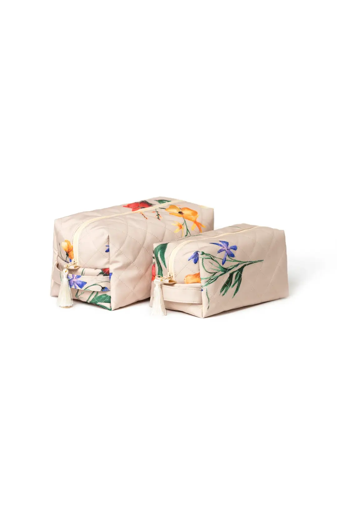 Beige Floral Makeup Bag Set | Spring Bloom
