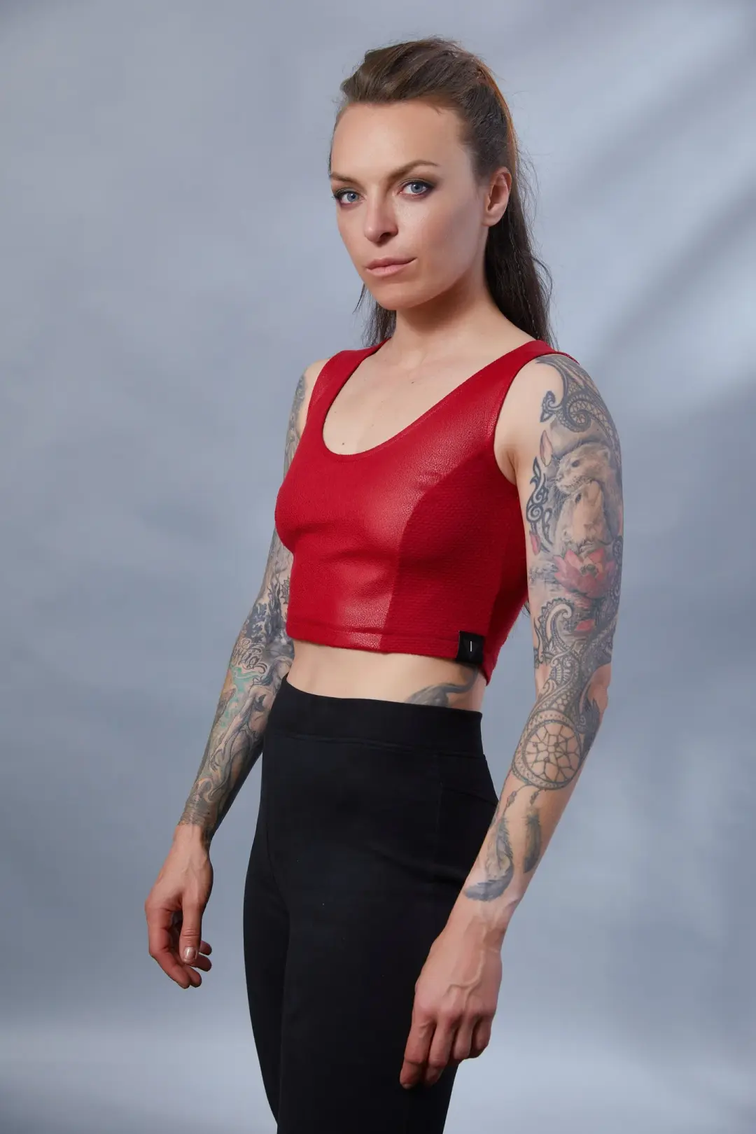 ST-6 Red faux leather crop top