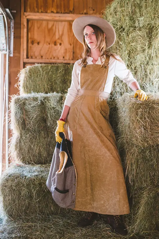 Waxed Cotton Work Pinafore in Sand-Small