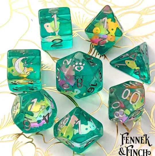Tropical Fish Dice Set. 8 Piece bright water themed dice set