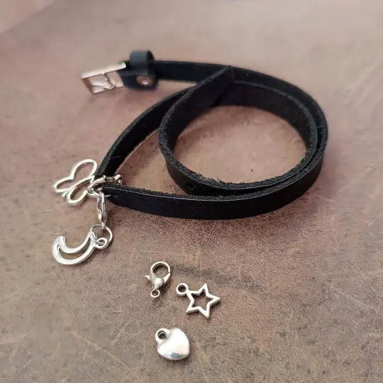 The Evolve Choker/Bracelet | Black Leather & Charm Anchor