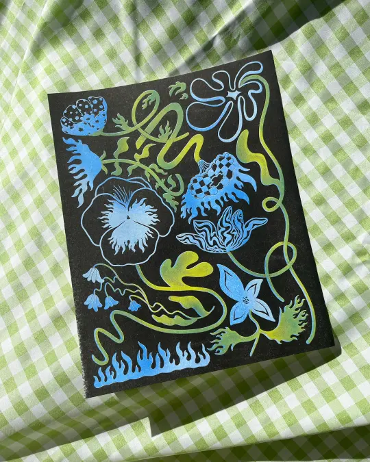 Flame Flowers Riso Print