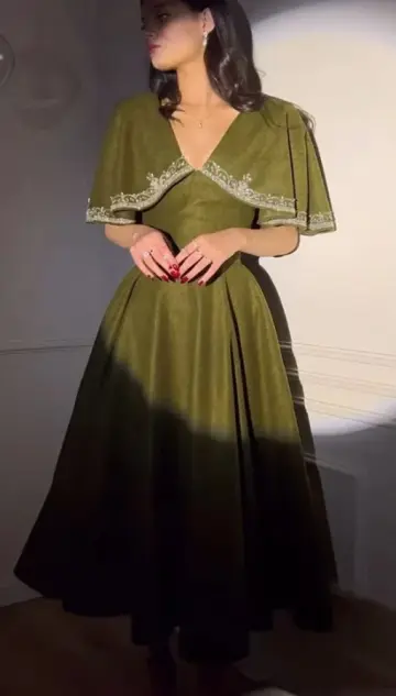 Retro Satin Silky V-neck Prom Gown Bud Green Women's Corset Maxi Cocktail Dress Casual Dress RS2932