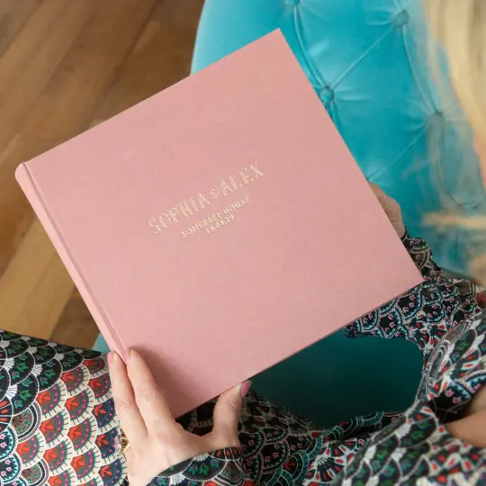 Wedding Guest Book made from Linen with a Contemporary Font