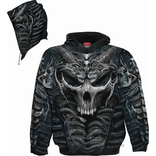 SKULL ARMOUR Allover Hoody Black - Top Quality Cotton Fleece