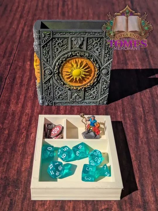 White Mana Symbol 3D Printed Spell Book Tome: RPG Dice Tray, Tokens, & Card Storage