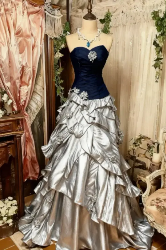 Elegant Sliver Prom Dress ,A-Line Sweetheart Splicing Style Corset Maxi Evening Dress RS890