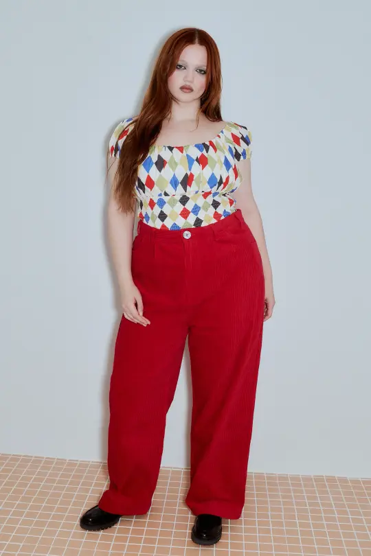 BE CAREFUL Corduroy Grampa Trousers Red