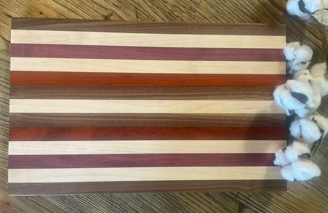 24M023 - Mixed Black Walnut, Maple, Purpleheart & Padauk Board