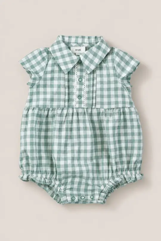 Baby Amber Romper in Sage Gingham