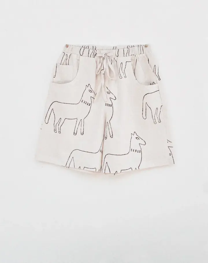 90's Tie Shorts in Dusty Horse Block Print