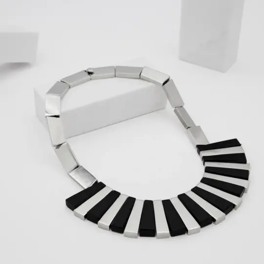 Sterling Silver Black Onyx Piano Necklace