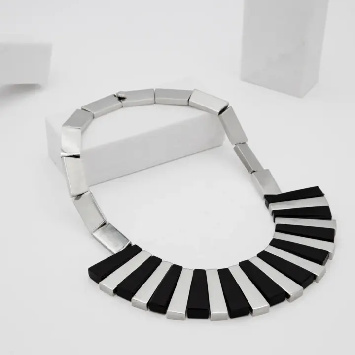 Sterling Silver Black Onyx Piano Necklace