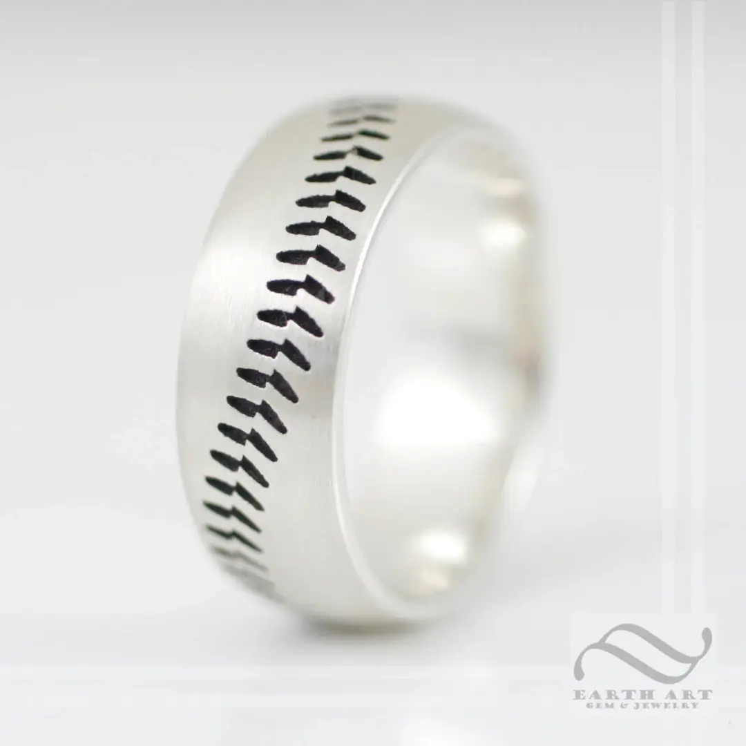 14k gold Baseball Stitching Ring - 8mm Wide Wedding band