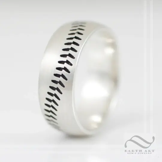 14k gold Baseball Stitching Ring - 8mm Wide Wedding band