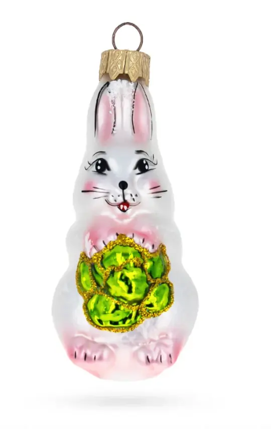 Bunny + Cabbage Glass Ornament | Glass Blown Ornament