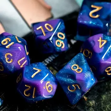 Purple Blue Will O Wisp Dice Set – 7-Piece Clear Semi-Clear Shimmer Acrylic DnD