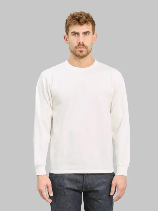 The Flat Head 20oz Ultra-Heavyweight Loopwheel Long Sleeve T-Shirt White