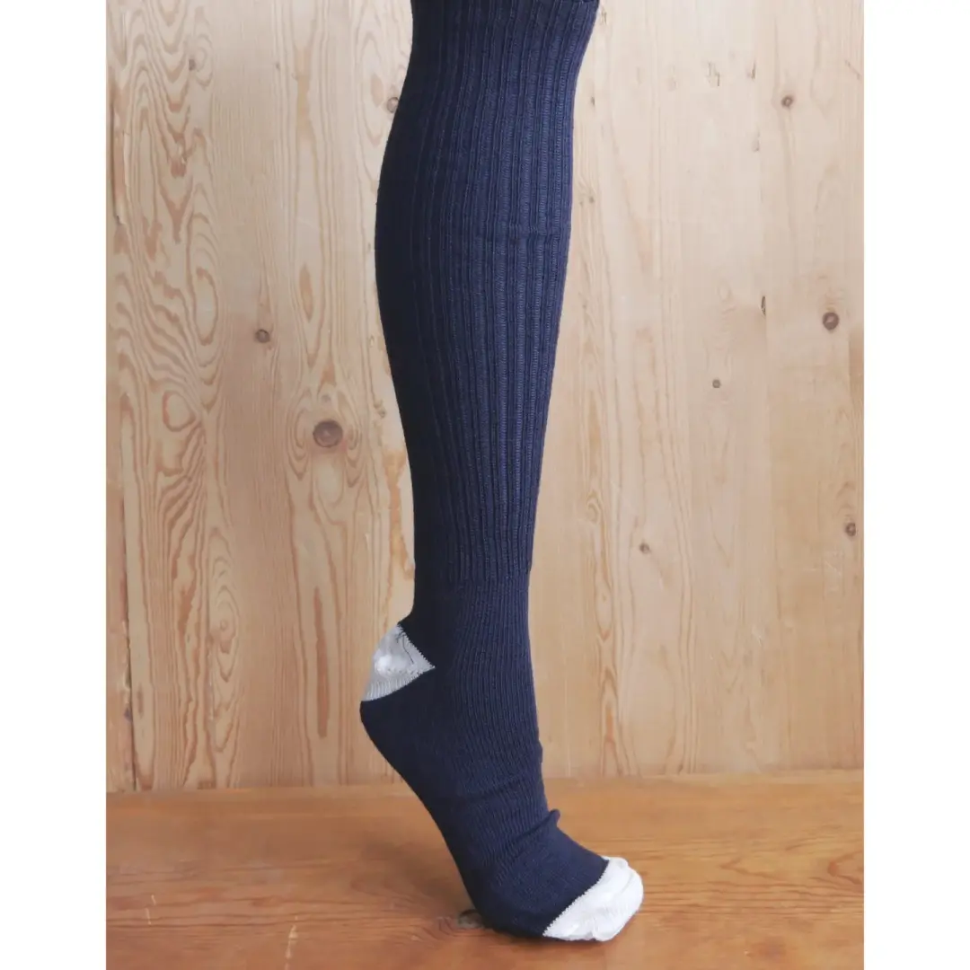 Navy Blue Stockings - White Toe and Heel