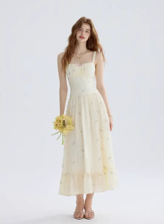 Floral dress high-end suspender dress design dress long skirt women summer R3452