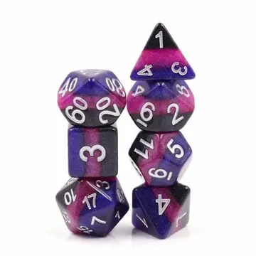 Midnight Galaxy Dice Set – Black, Pink & Purple Layered Resin