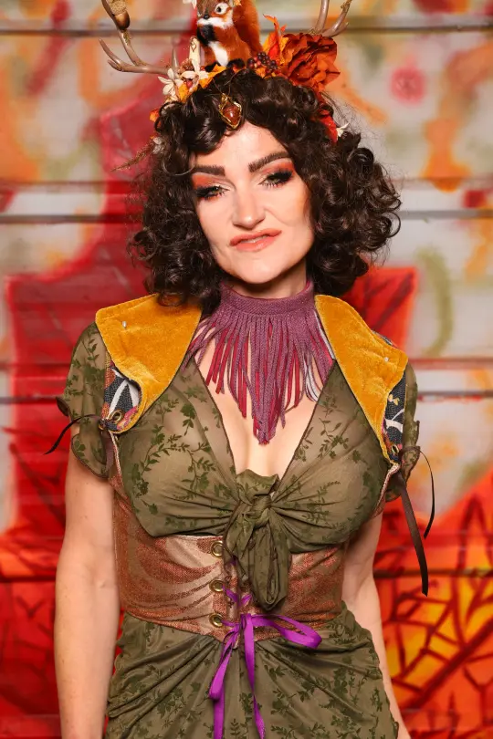 06. Cropped Underbust Corset in Sand Swirl w/Winchester Collar in Goldenrod Patchwork - The Fall Fabulosity! Collection
