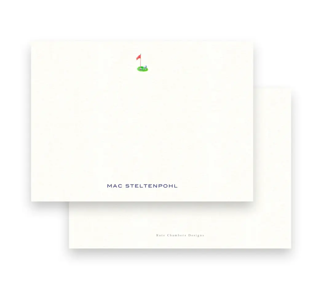 Boys Watercolor Golf Putting Green with Red Flag Stationery