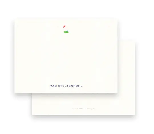 Boys Watercolor Golf Putting Green with Red Flag Stationery