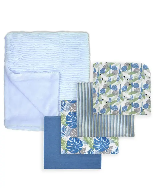 Tendertyme Baby Boys and Baby Girls Tropical Islands 5 Piece Baby Blanket Gift Set, Blue