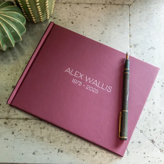 Sleek and Stylised Personalised Condolence Book for Funerals