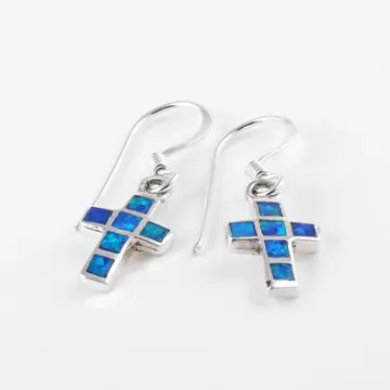Create Blue Opal Cross Earrings