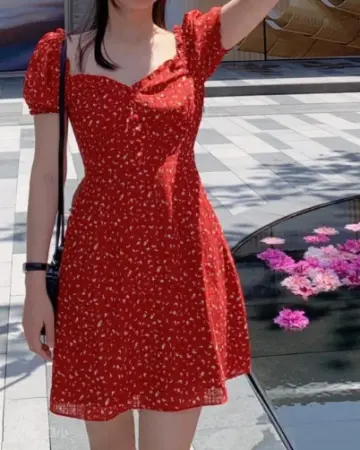 Retro Red A-Line Square Polka Dots Mini Summer Dress RS528