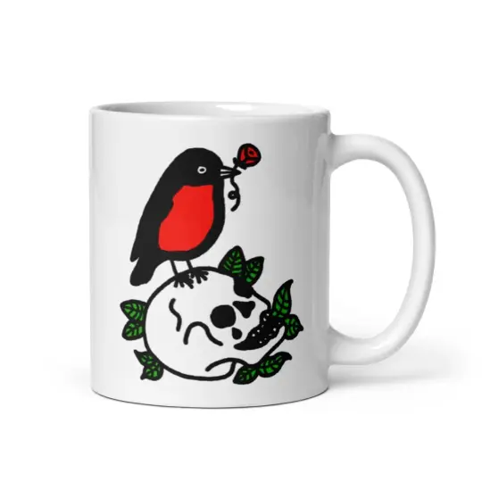 Red robin and skull mug