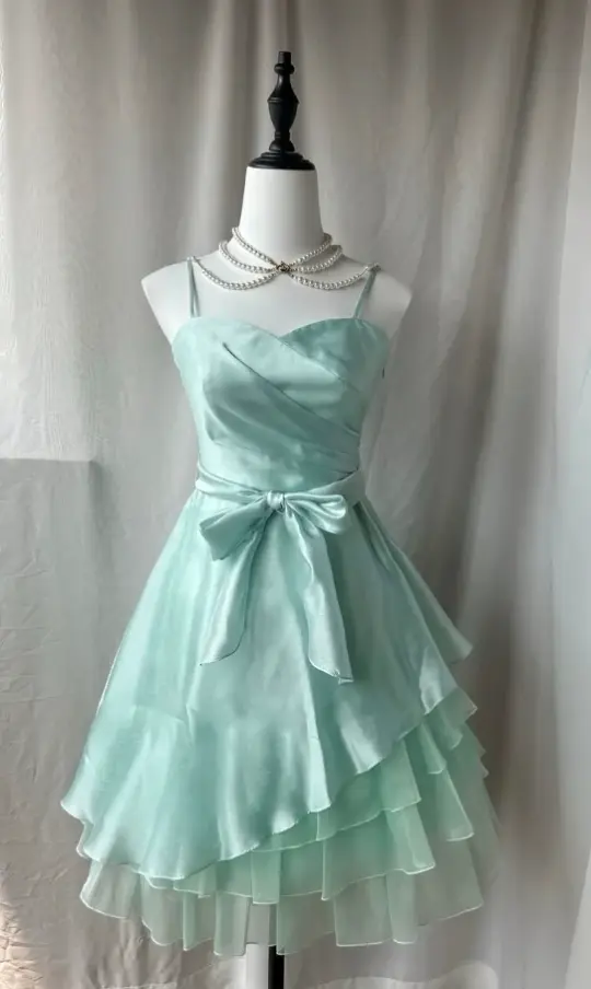 Elegant Mint Green A-Line Spaghetti Straps Asymmetrical Hem Corset Mini Birthday Dress Homecoming Dress RS646