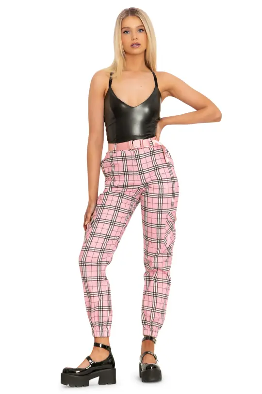 Tartan Baby Pink Cargo Pants