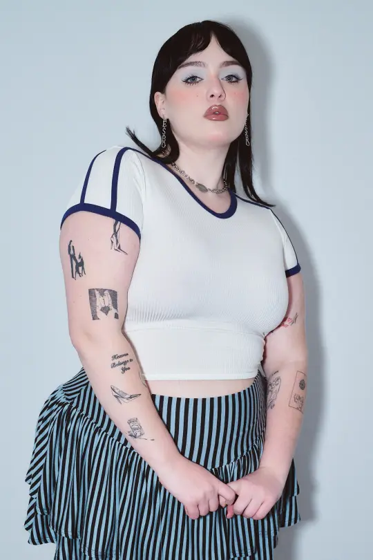 Sporty Tencel Rib Baby Tee White/Navy