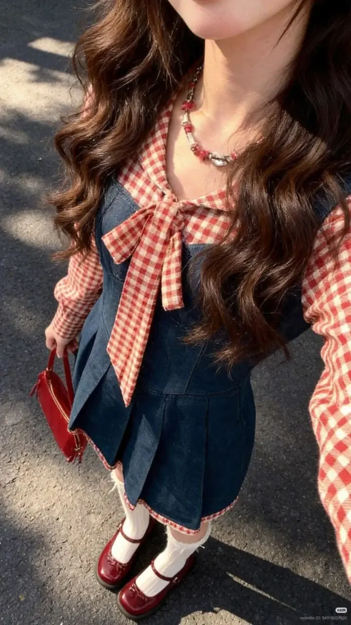 Retro Patchwork Plaid Women's Homecoming Dress Red Waist Fitted Short Prom Gown Birthday Dress RS3363