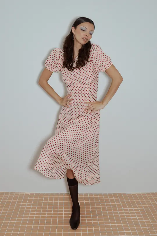 Silk Church Dress Red Polka Dot