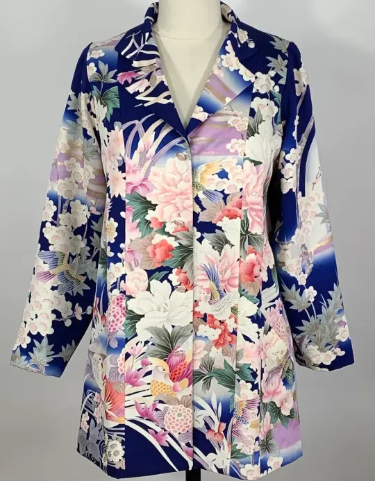 Blue Floral with Birds Trench Coat