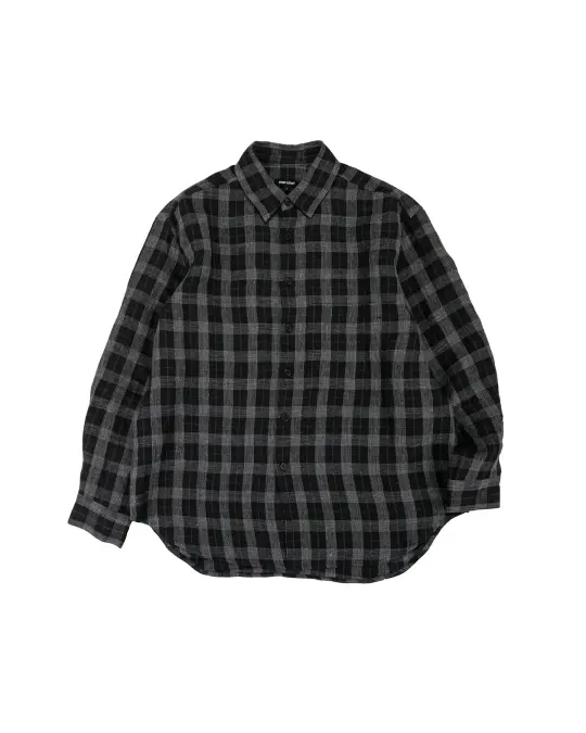 evan kinori Big Shirt Two Yarn Dye Linen Check Charcoal/Brown/Black