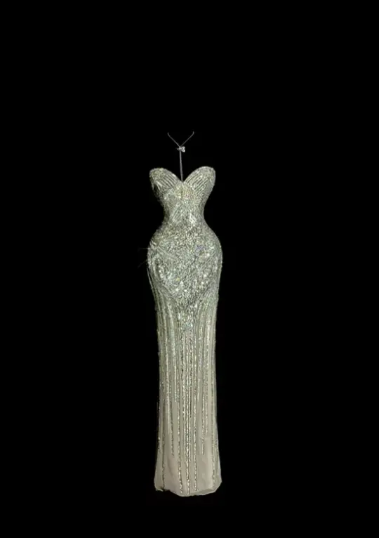 Silver sequined strapless waist-cinching bodycon sexy and elegant ball gown R8105