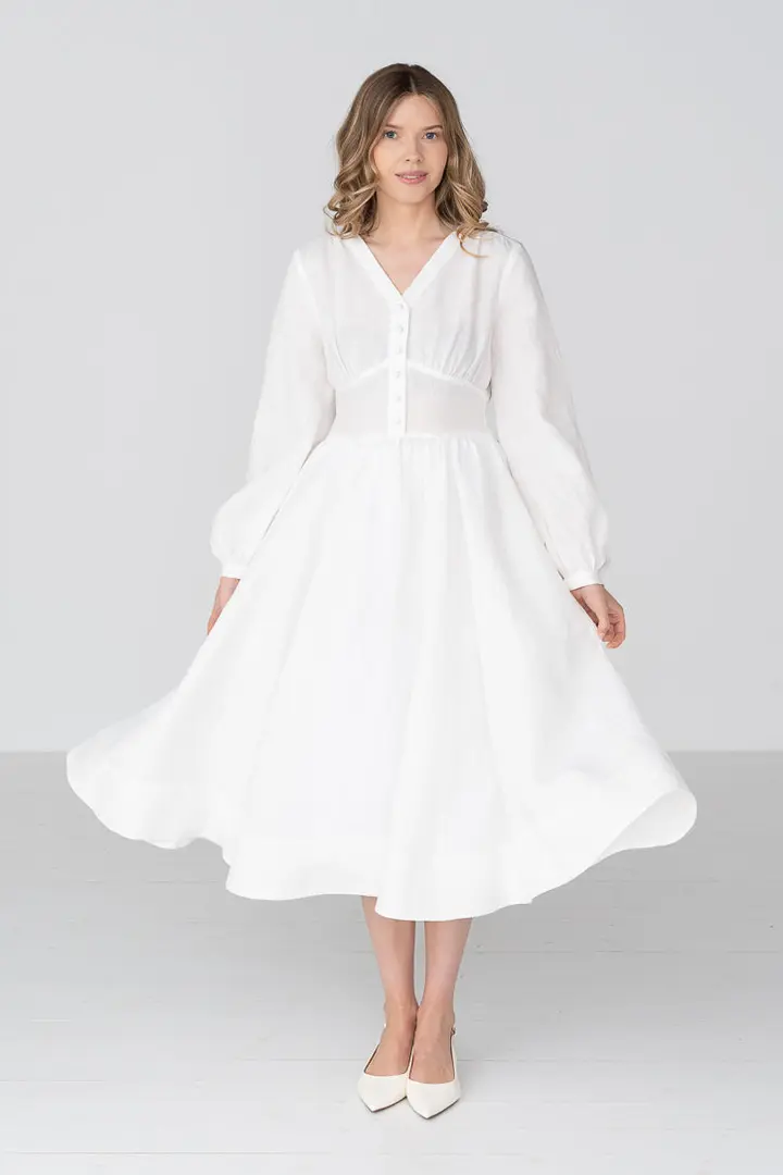 Diane – V-Neck Linen Midi Dress