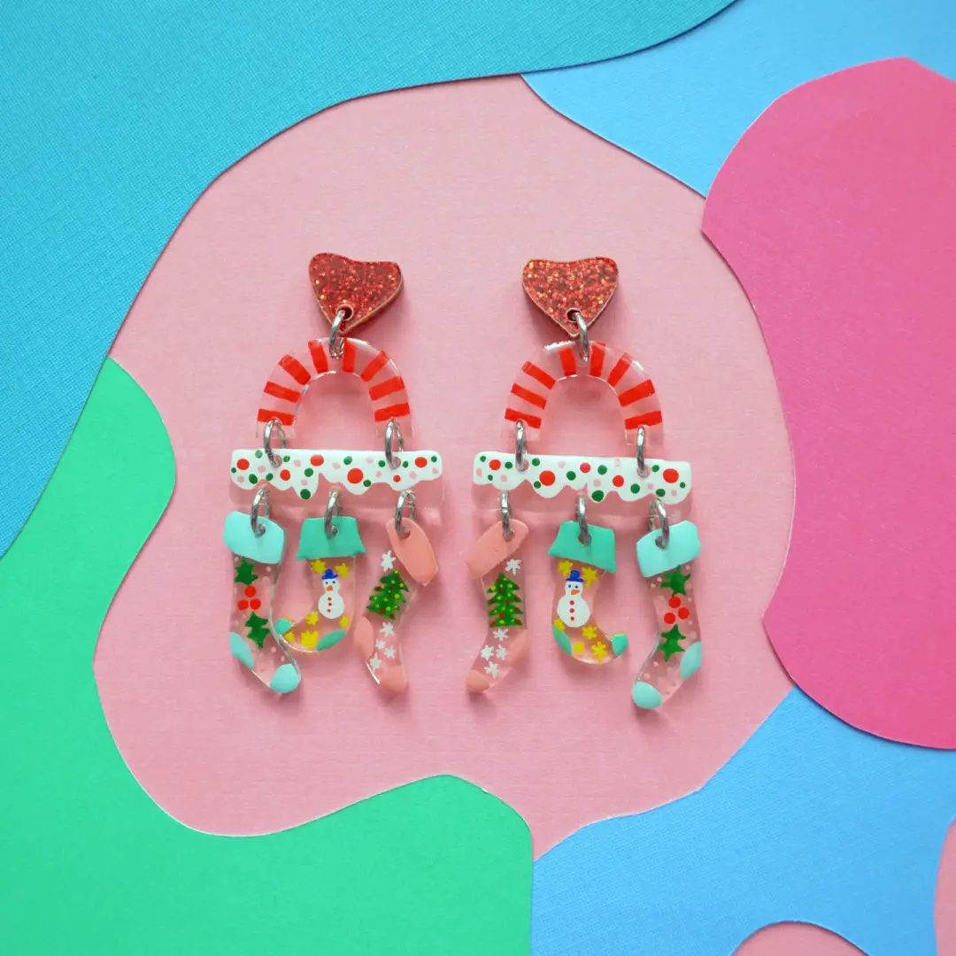 Colorful Holiday Christmas Stockings Earrings
