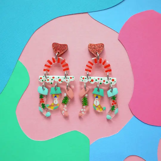 Colorful Holiday Christmas Stockings Earrings