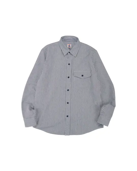 Randy's Garments 1-Pocket Work Shirt 8oz Narrow Stripe Cotton Denim White/Indigo