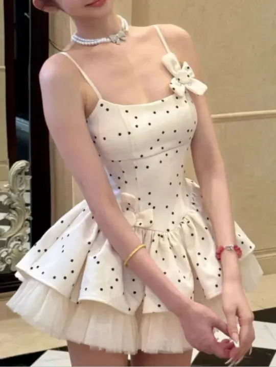 Cute Ivory A-Line Spaghetti Straps Polka Dots Corset Mini Prom Dress Homecoming Dress RS647
