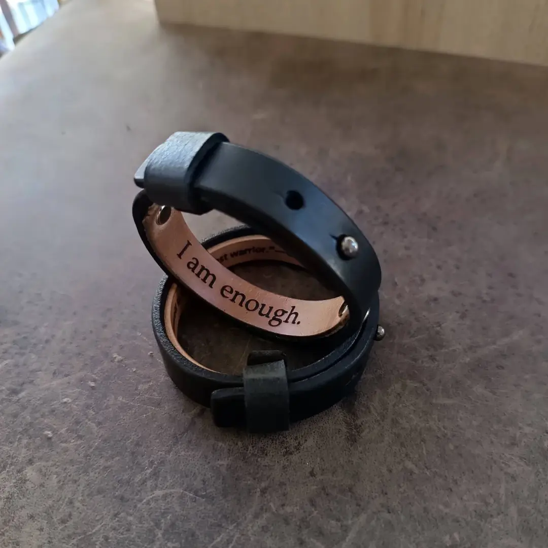 Premium Black Vachetta Leather Bracelet | Hidden Message & Adjustable Fit