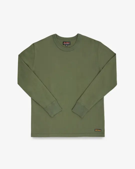 11oz Cotton Knit Long Sleeved Crew Neck Sweater - Olive